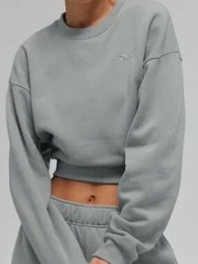 Alo Yoga NWOT Accolade Cropped Crewneck Pullover in Lunar Gray sz MEDIUM